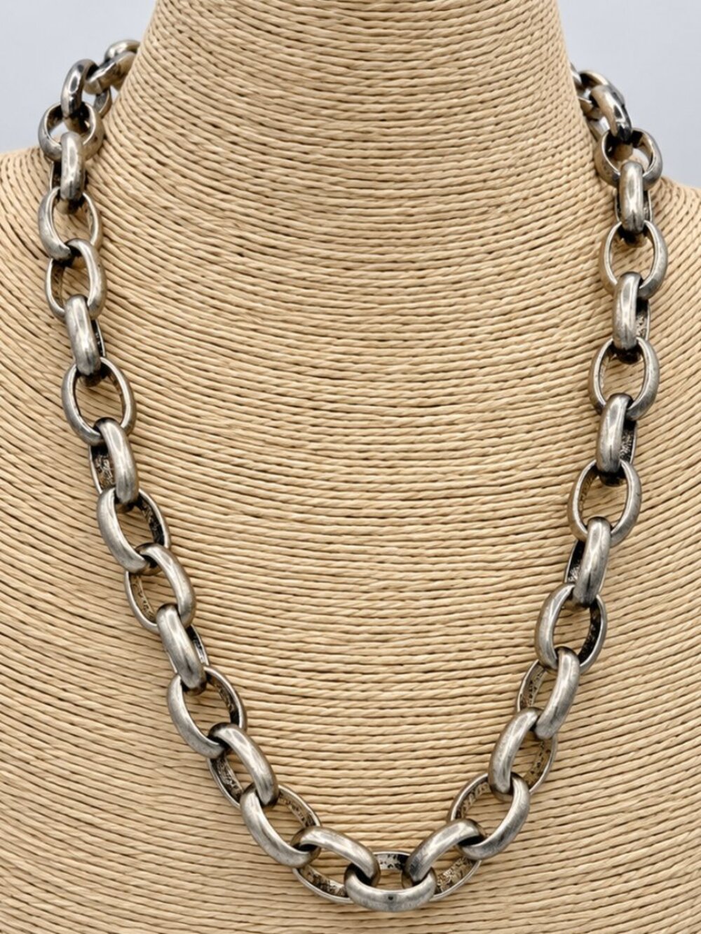 Silver Tone Chunky Oval Link Statement Chain Necklace